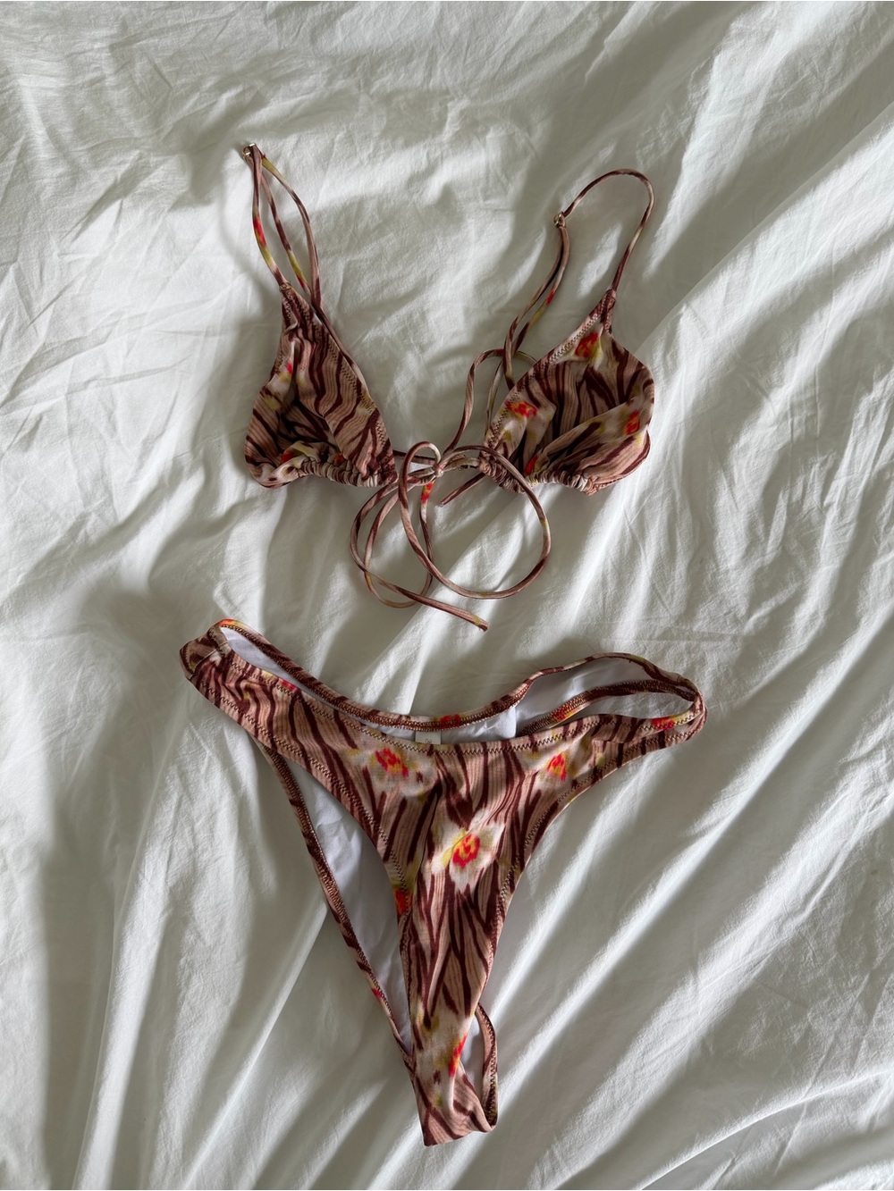 SUPER RARE Heavy Manners Brown Triangle Bikini M Top (Fits like S) S Bottoms